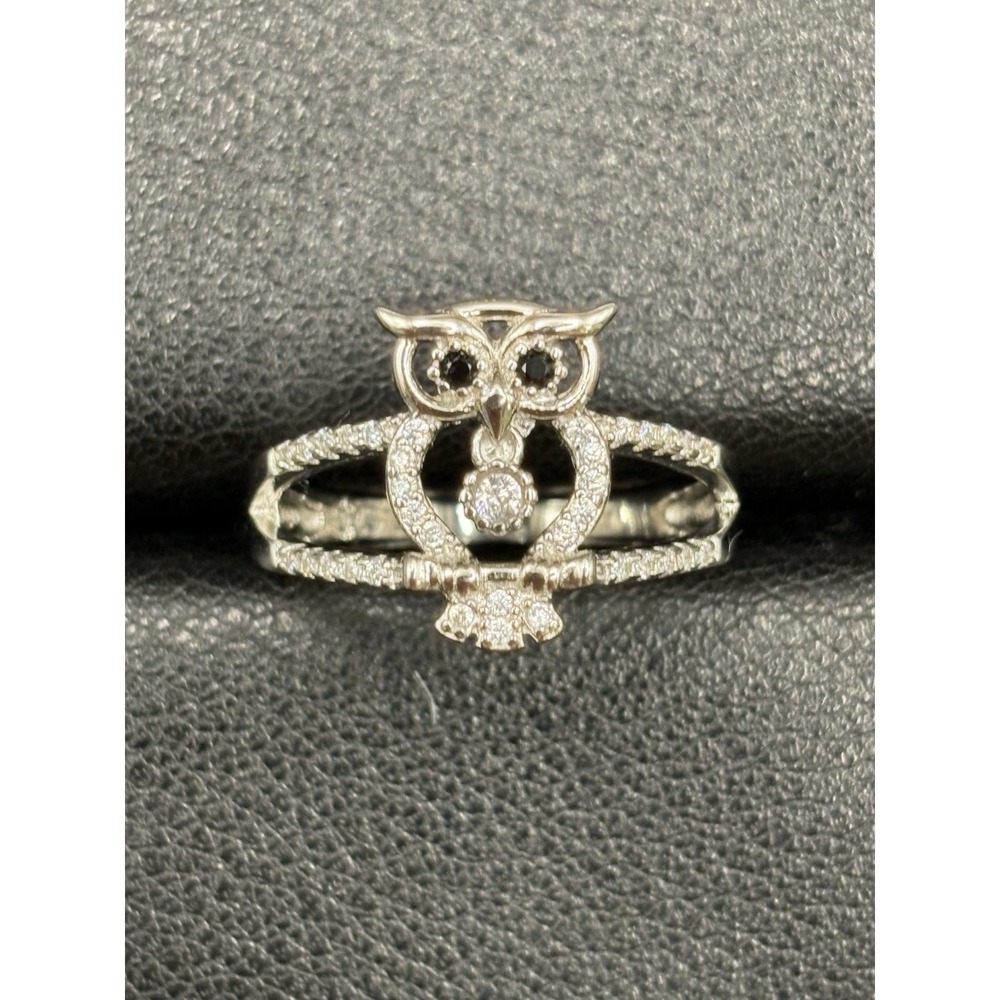 New Condition Sterling Silver Cubic Zirconia Owl Ring Size 7 D20